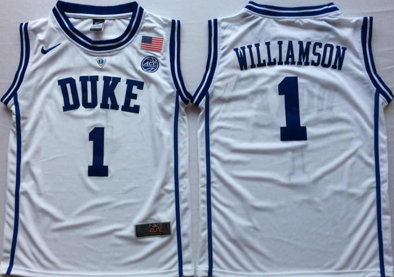 NCAA Men Duke Blue Devils White 1 WILLIAMSON.